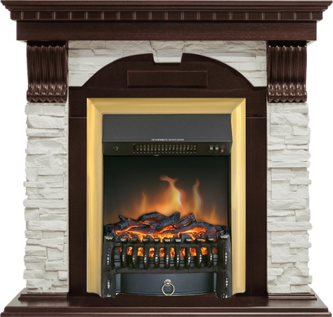 Каминокомплект Dublin - Темный дуб / Сланец белый с очагом Fobos FX Brass фото 1