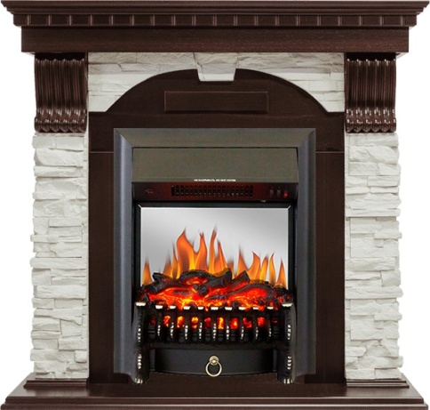 Каминокомплект Dublin - Темный дуб / Сланец белый с очагом Fobos FX M Black фото 2