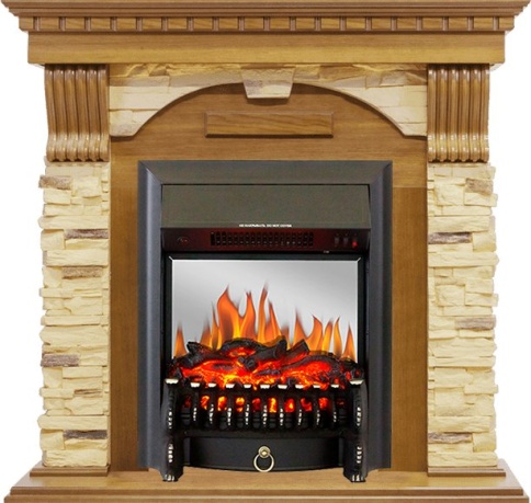 Каминокомплект Dublin -  Дуб / Сланец с очагом Fobos FX M Black фото 2