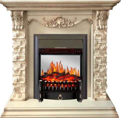 Каминокомплект Adriana - Cлоновая кость с очагом Fobos FX M Black фото 2