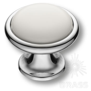 Brass Ручка кнопка 3008-10-000 белый / глянцевый хром фото 1