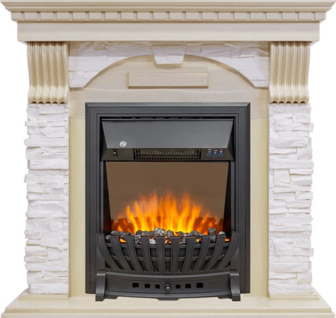 Каминокомплект Dublin - Слоновая кость с патиной / Сланец крем с очагом Aspen Black фото 1