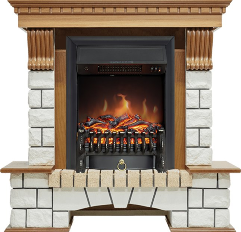 Каминокомплект Pierre Luxe - Дуб / Белый с очагом Fobos FX Black фото 1