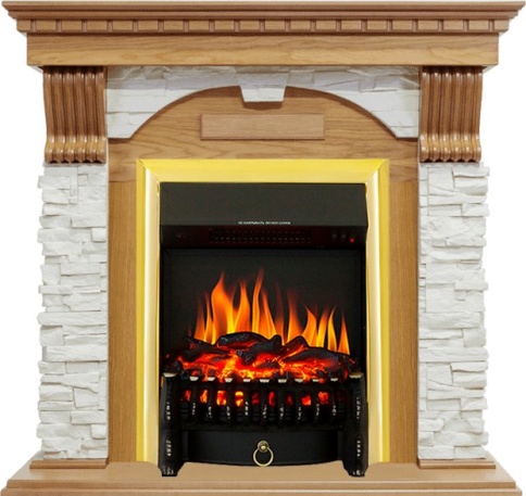 Каминокомплект Dublin - Дуб / Сланец белый с очагом Fobos FX Brass фото 2