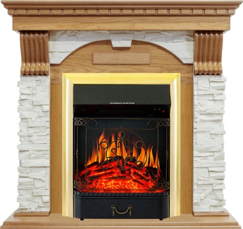 Каминокомплект Dublin - Дуб / Сланец белый с очагом Majestic FX Brass фото 2
