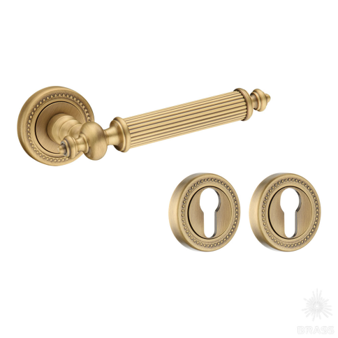 Brass Ручка дверная в комплекте с накладкой под цилиндрический замок 0212-013Y латунь, состаренная латунь фото 1