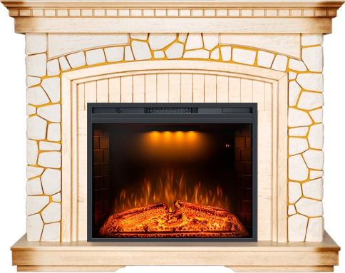 Каминокомплект Glasgow - Слоновая кость с патиной с очагом Emerald 28 фото 1