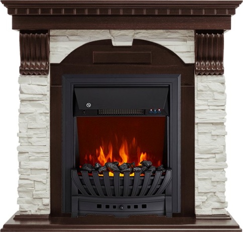 Каминокомплект Dublin угловой - Темный дуб / Сланец белый с очагом Aspen Black фото 2