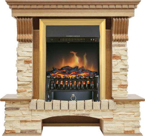 Каминокомплект Pierre Luxe - Дуб / Сланец с очагом Fobos FX Brass фото 1