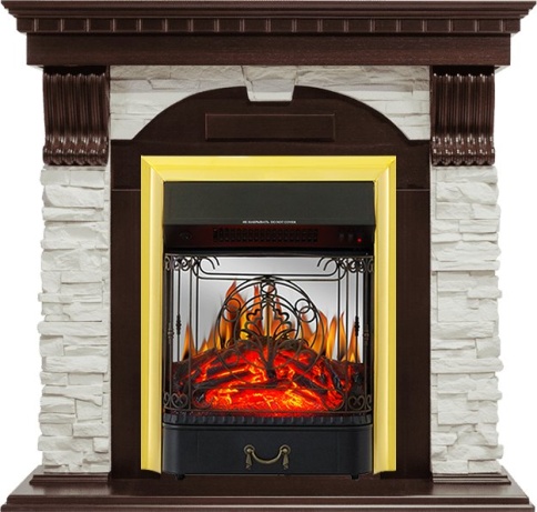 Каминокомплект Dublin - Темный дуб / Сланец белый с очагом Majestic FX M Brass фото 1