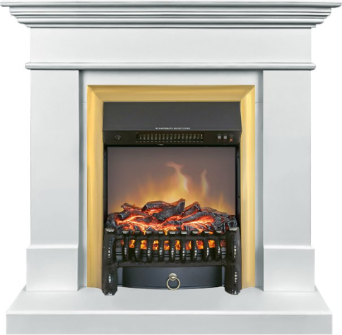 Каминокомплект California SFT - Белый с очагом Fobos FX M Brass (разборный) фото 1