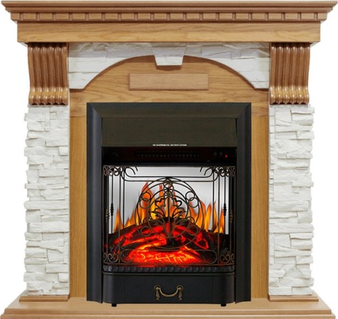 Каминокомплект Dublin - Дуб / Сланец белый с очагом Majestic FX M Black фото 1