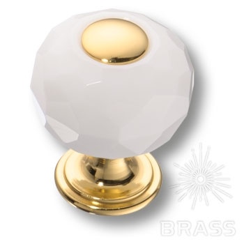 Brass Ручка кнопка 0737-319-mini-WHITE латунь глянцевое золото с белым кристаллом фото 1