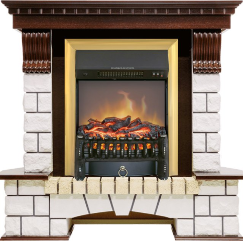 Каминокомплект Pierre Luxe угловой - Темный дуб / Белый с очагом Fobos FX M Brass фото 1