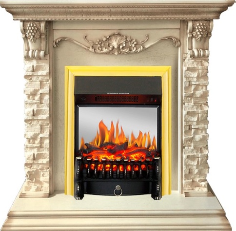 Каминокомплект Adriana - Cлоновая кость с очагом Fobos FX M Brass фото 2