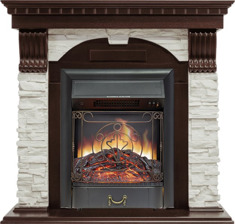 Каминокомплект Dublin - Темный дуб / Сланец белый с очагом Majestic FX Black фото 1