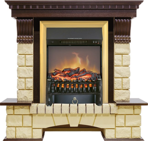 Каминокомплект Pierre Luxe - Темный дуб / Шампань с очагом Fobos FX M Brass фото 1