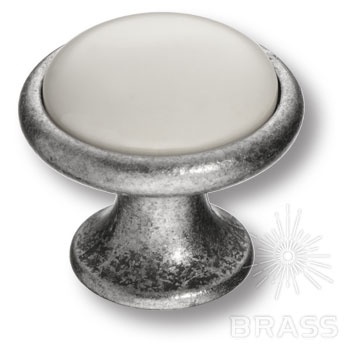 Brass Ручка кнопка 3008-80-000 белый / старое серебро фото 1
