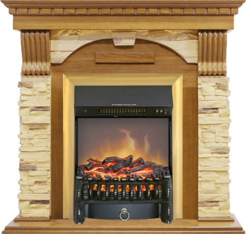 Каминокомплект Dublin -  Дуб / Сланец с очагом Fobos FX M Brass фото 1