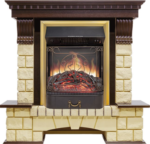 Каминокомплект Pierre Luxe - Темный дуб / Шампань с очагом Majestic FX M Brass фото 1