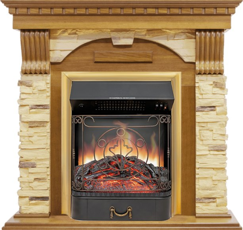 Каминокомплект Dublin -  Дуб / Сланец с очагом Majestic FX Brass фото 1