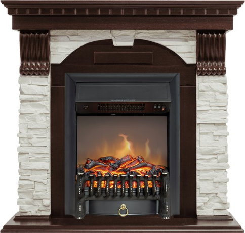 Каминокомплект Dublin угловой - Темный дуб / Сланец белый с очагом Fobos FX M Black фото 1