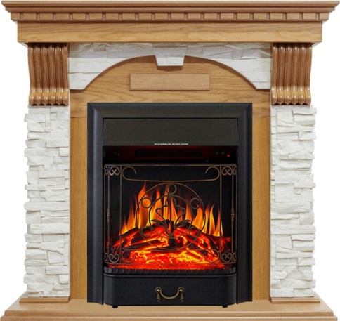 Каминокомплект Dublin - Дуб / Сланец белый с очагом Majestic FX Black фото 2