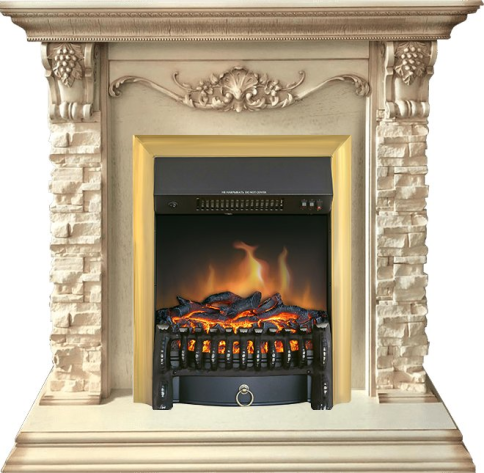 Каминокомплект Adriana - Cлоновая кость с очагом Fobos FX Brass фото 1
