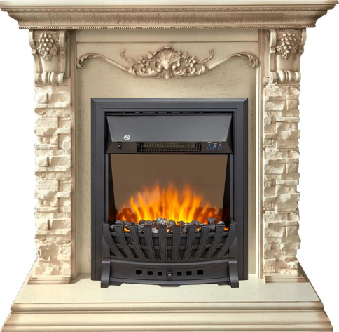 Каминокомплект Adriana - Cлоновая кость с очагом Aspen Black фото 2