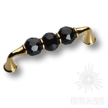 Brass Ручка скоба 2537-320-96-Black латунь глянцевое золото с черными кристаллами 96 мм фото 1