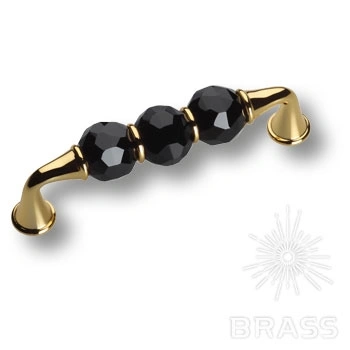 Brass Ручка скоба 2537-320-96-Black латунь глянцевое золото с черными кристаллами 96 мм фото 1