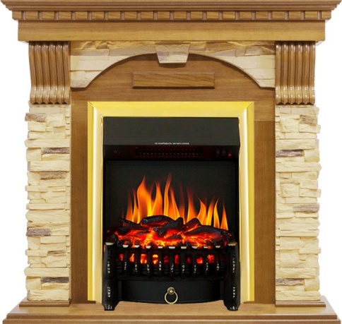 Каминокомплект Dublin -  Дуб / Сланец с очагом Fobos FX Brass фото 2