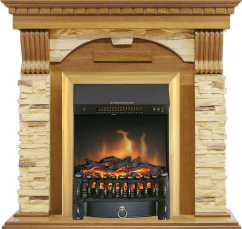 Каминокомплект Dublin -  Дуб / Сланец с очагом Fobos FX Brass фото 1