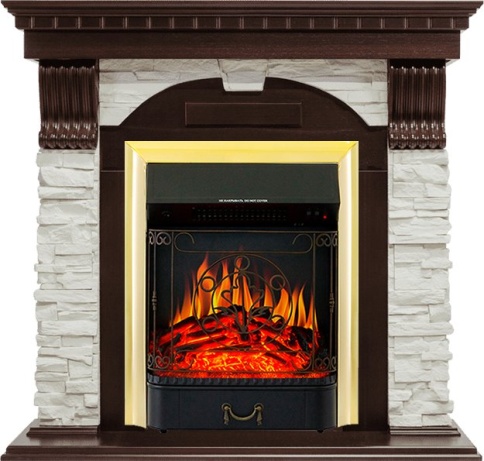 Каминокомплект Dublin - Темный дуб / Сланец белый с очагом Majestic FX Brass фото 2