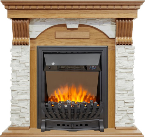 Каминокомплект Dublin - Дуб / Сланец белый с очагом Aspen Black фото 1