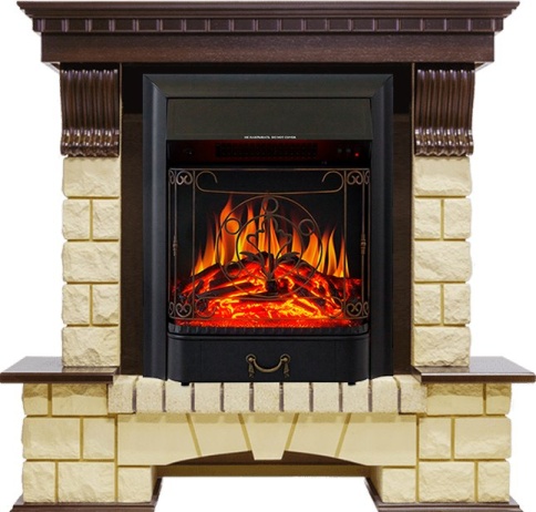 Каминокомплект Pierre Luxe - Темный дуб / Шампань с очагом Majestic FX Black фото 2