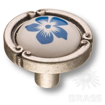 Brass Ручка кнопка 15.090.35.PO24W.16 цветочный орнамент / старое серебро фото 1