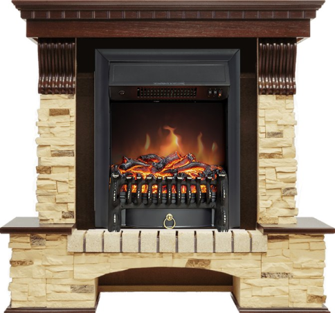 Каминокомплект Pierre Luxe угловой - Темный дуб / Сланец с очагом Fobos FX Black фото 1