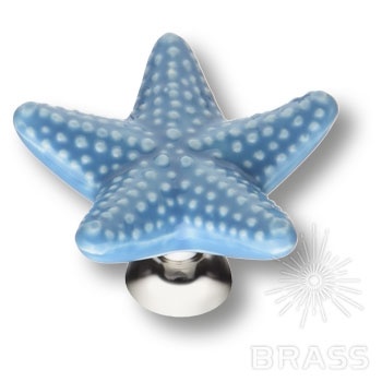 Brass Ручка кнопка STAR 006 голубой/глянцевый хром фото 1