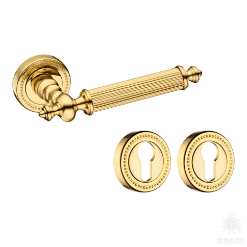 Brass Ручка дверная в комплекте с накладкой под цилиндрический замок 0212-003Y латунь, глянцевое золото фото 1