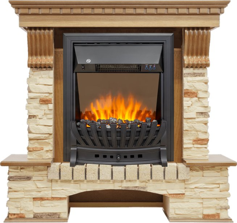 Каминокомплект Pierre Luxe - Дуб / Сланец с очагом Aspen Black фото 1