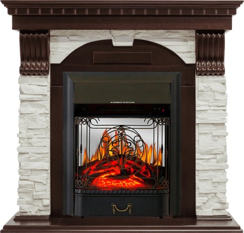 Каминокомплект Dublin угловой - Темный дуб / Сланец белый с очагом Majestic FX M Black фото 1