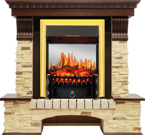 Каминокомплект Pierre Luxe - Темный дуб / Сланец с очагом Fobos FX M Brass фото 2