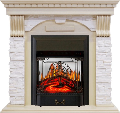 Каминокомплект Dublin - Слоновая кость с патиной / Сланец крем с очагом Majestic FX M Black фото 1