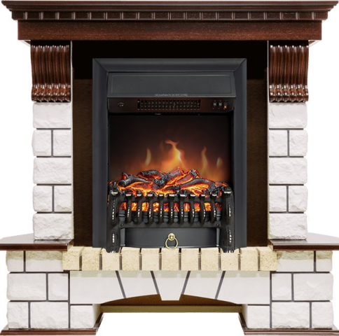 Каминокомплект Pierre Luxe угловой - Темный дуб / Белый с очагом Fobos FX Black фото 1