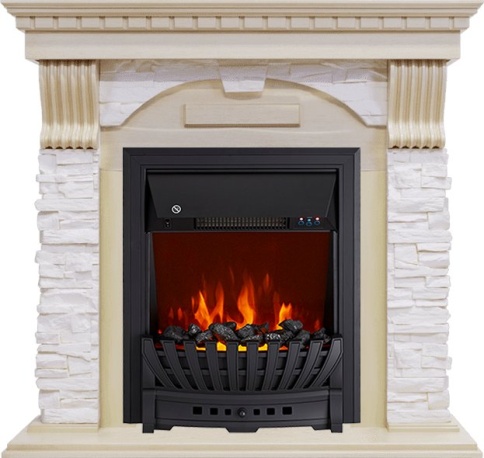 Каминокомплект Dublin - Слоновая кость с патиной / Сланец крем с очагом Aspen Black фото 2