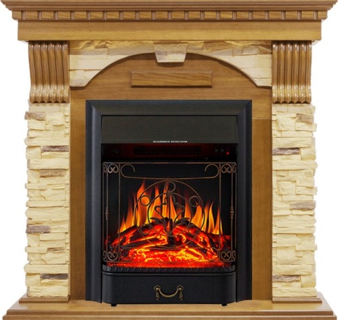 Каминокомплект Dublin -  Дуб / Сланец с очагом Majestic FX Black фото 2
