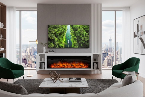 Каминокомплект Портал-тумба Madison (Разборный) - Бьянко белый с очагом Vision 60 LOG LED фото 1