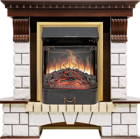 Каминокомплект Pierre Luxe угловой - Темный дуб / Белый с очагом Majestic FX Brass фото 1