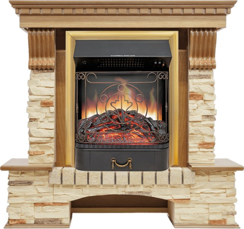 Каминокомплект Pierre Luxe - Дуб / Сланец с очагом Majestic FX Brass фото 1